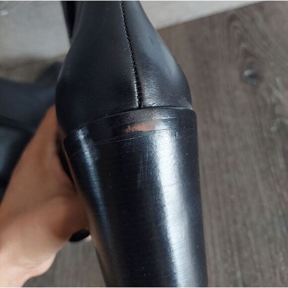 Halogen Bergen Leather Heeled Ankle Boot Black Pointed Toe Mid Calf Women 9.5 - Picture 8 of 13